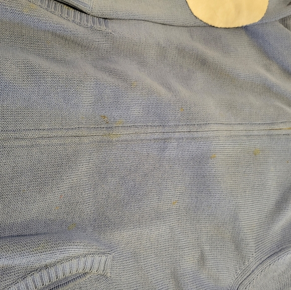 Mens cotton knit sweater hoodie zip up Medium navy Blue leather patch - Picture 3 of 5